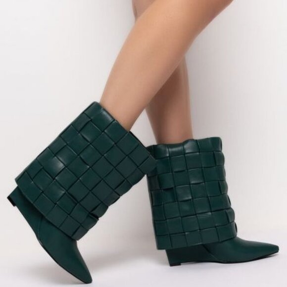 AZALEA WANG STICK WITH ME WEDGE BOOTIE IN GREEN ( BRAND NEW !!!!!!!!!!! ) - Picture 1 of 8